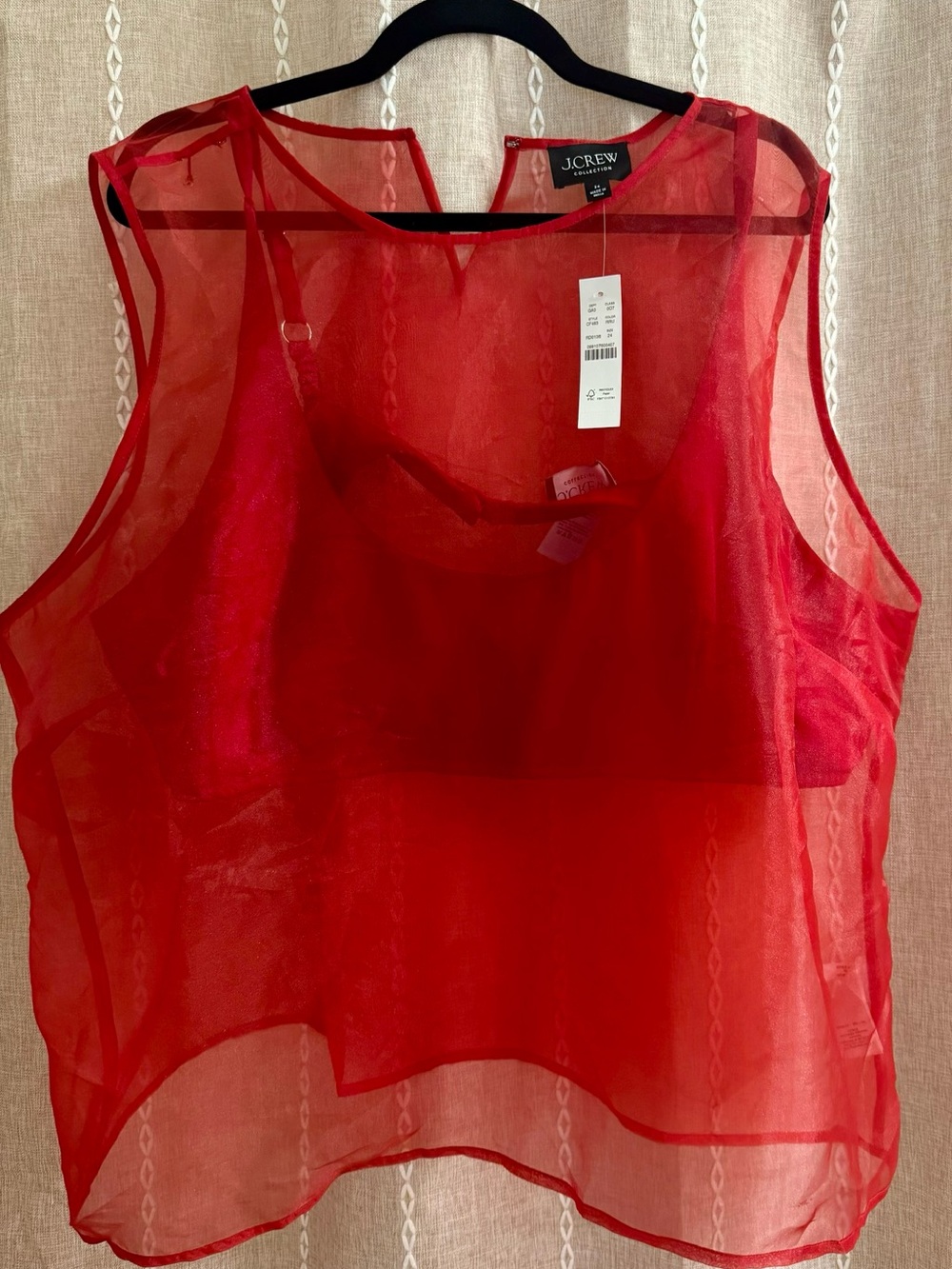 J. Crew Red Sheer Sleeveless Camisole Top with satin like bra